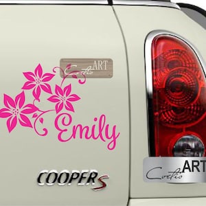 Auto bloemen bloemen aangepaste naam auto sticker bestelwagen sticker sticker vinyl cadeau 30 prachtige lettertypen 26 kleuren beschikbaar