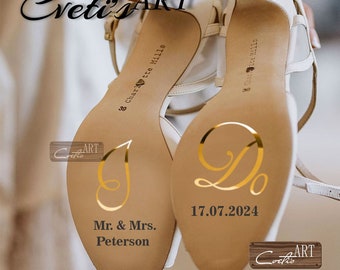 Custom Personalized Gold Silver Rose I Do Mirror Glitter Bride Groom Shoe Stickers Wedding Vinyl Mr Mrs Name Date Decal of two colors