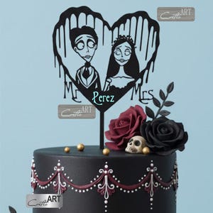 Corpse Bride & Victor Cake topper: Custom Names, Gothic Wedding topper