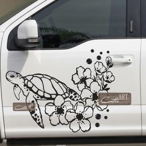 Schildkröte Blumen Auto Aufkleber: Meeresblasen Vinyl Aufkleber (Links / Rechts)