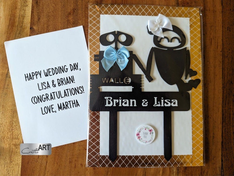 Custom Names Wall-e & Eve Cake topper Wedding Wedding Cake sign Groom Wall-e Bride Eve image 4