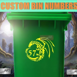 Pegatina de vinilo con número de casa para contenedor de basura con ruedas DRAGON