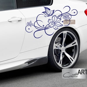 Auto x2 lelies bloemen lelie en vlinder autobestelstickers stickers sticker vinyl camper caravan links en rechts stickers 26 kleuren beschikbaar