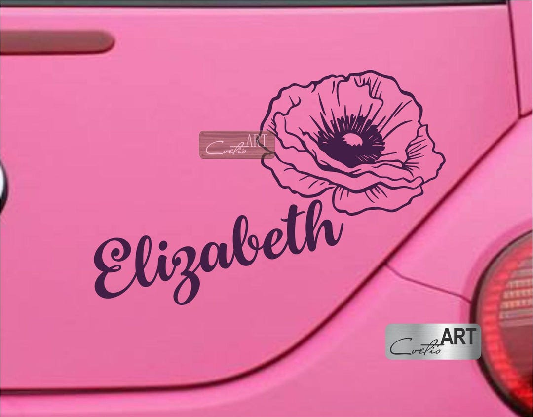 Custom Name Poppy Flower Car Decal: Vinyl for RV Camper, Jeep, Van ...