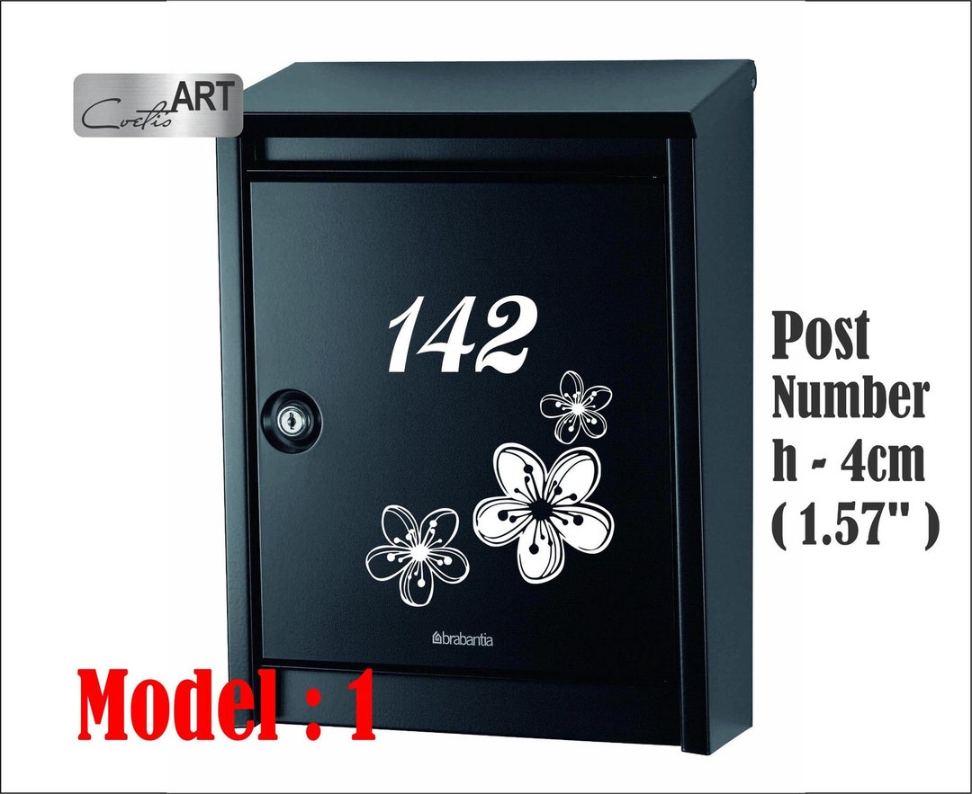 Post Box Number/s Sticker Decal Choice of Three Flower Models and 30