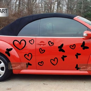 Autoset BIG Large Sweet Hearts + Butterflies Car Van Stickers Stickersticker Vinyl Links en rechts Decals verschillende maten 28 kleuren beschikbaar