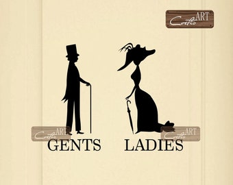 Set Gents & Ladies Men Women Retro Vintage Toilet Bathroom Decals Stickers Bathroom Vinyl Stickers Home Toilet Sticker 28 colors available