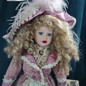 Large Lovely Vintage Porcelain Victorian Doll Heirloom doll limited edition Retro Doll Blonde hair H -60cm/ H -23.62&quot; Collector&#39;s