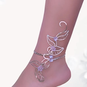 Silver Anklets for women, Wire wrapped ankle bracelet Forest Nymph, anklet bangle