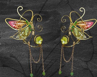 Fairy Butterfly Ear Cuffs: Brass Wire Elf Ear Wraps, Boho Festival Jewelry