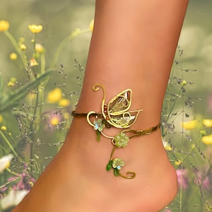 Gold Butterfly Ankle Bracelet: Wire Wrapped Boho Anklet