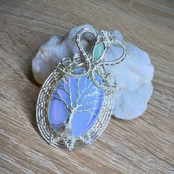 Silver Moonstone (Opalite) tree of life pendant, Wire wrap family Tree necklace, Tree of life pendant, Mothers day gift
