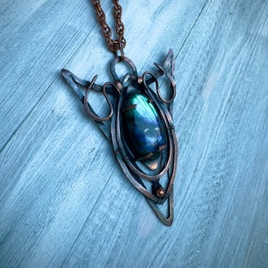 Celtic pendant with Blue Labradorite, Wire wrapped copper pendant necklace