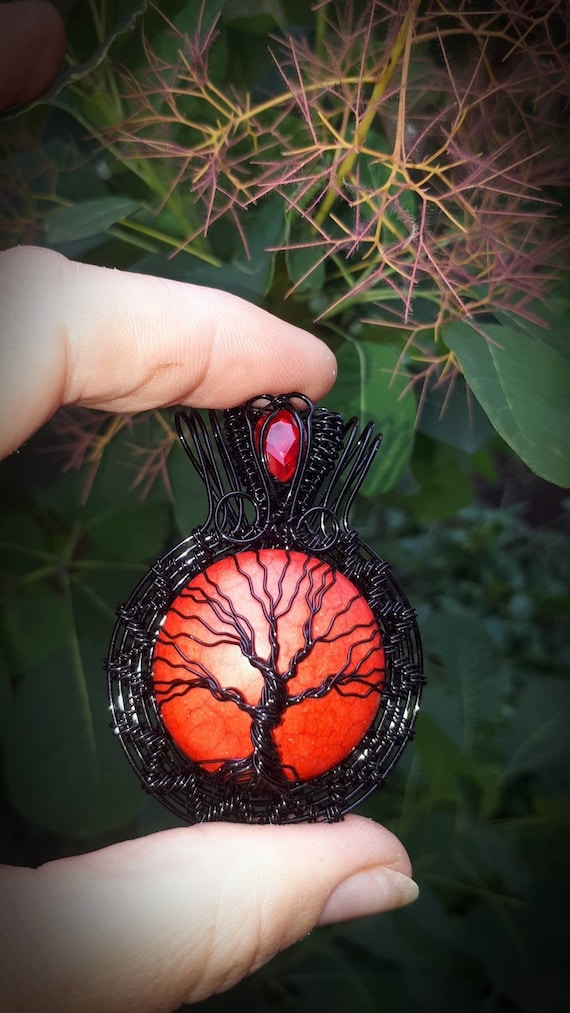 Details about   Red Coral Crystals Tree Of Life Necklace Silver Wire Wrapped 