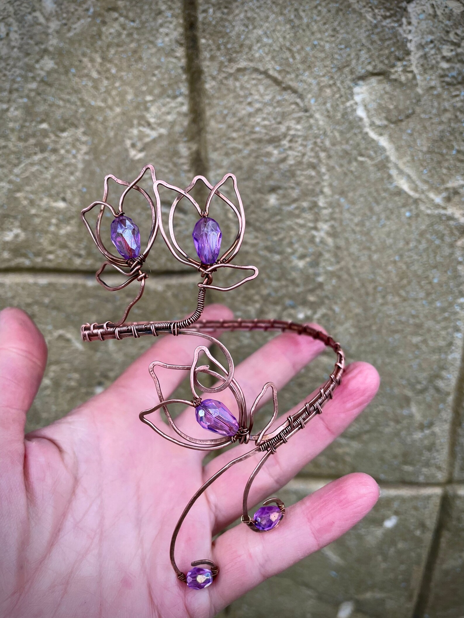 Flower Upper Arm Band Spiral Arm Cuff Copper Upper Arm Band Etsy