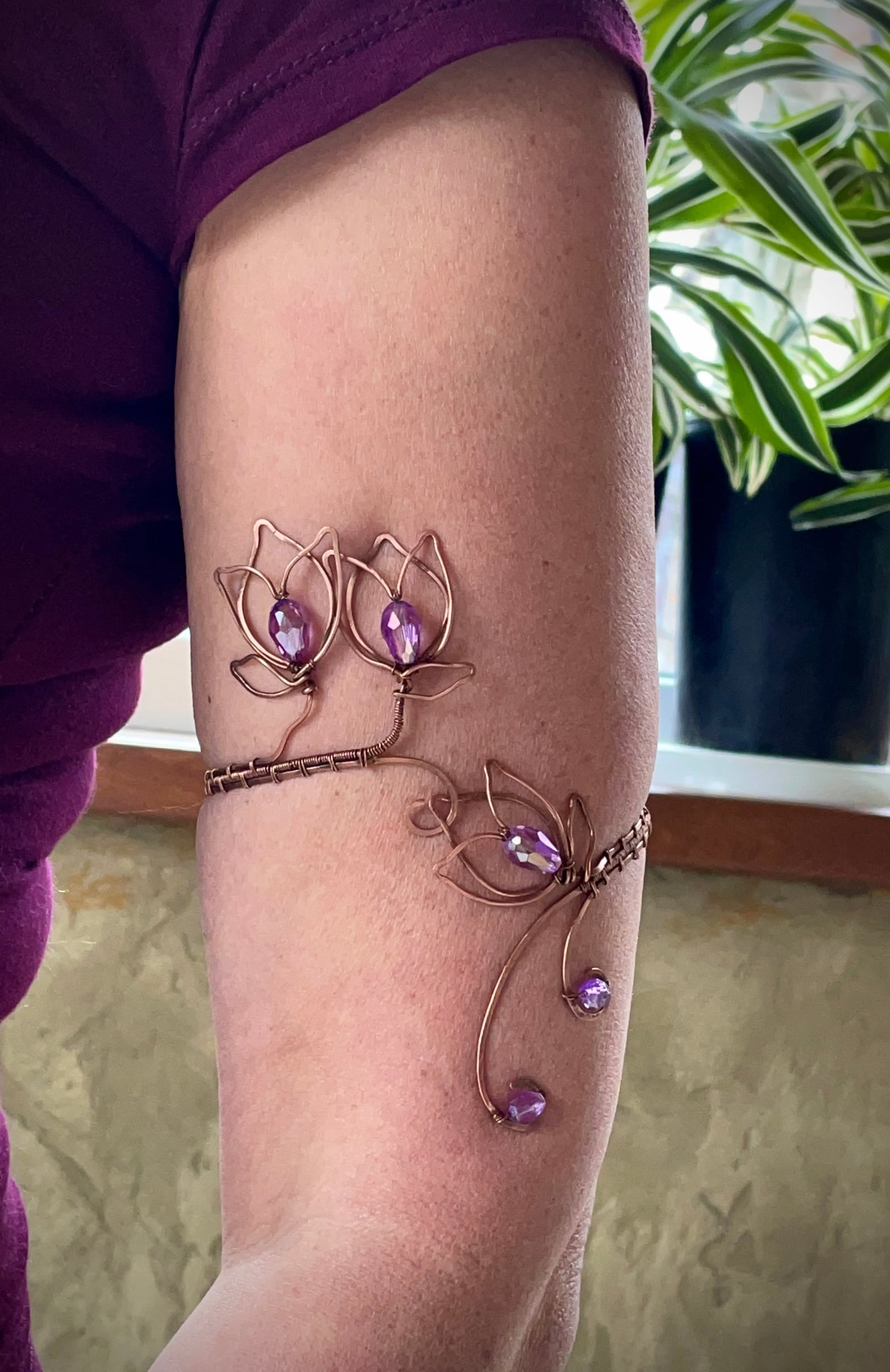 Flower Upper Arm Band Spiral Arm Cuff Copper Upper Arm Band Etsy