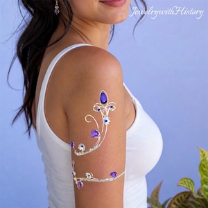 Silver Plated Wire Upper Arm Cuff: Floral Spiral Armlet