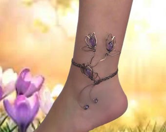 Ankle bracelet for woman, Flower copper anklet, Wire wrapped anklet bangle