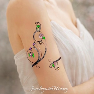 Hand-Shaped Copper Arm Cuff Bracelet: Boho Floral Vine Statement Jewelry