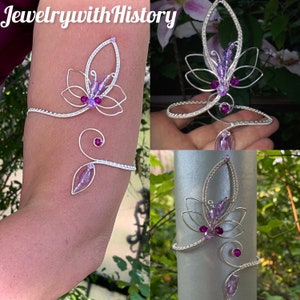 Silver upper Arm Lotus Flower bracelet, Cristal Wire Wrap Spiral Upper Arm cuff, Arm cuff bracelet,