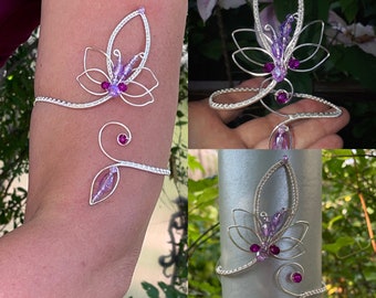 Silver upper Arm Lotus Flower bracelet, Cristal Wire Wrap Spiral Upper Arm cuff, Arm cuff bracelet,