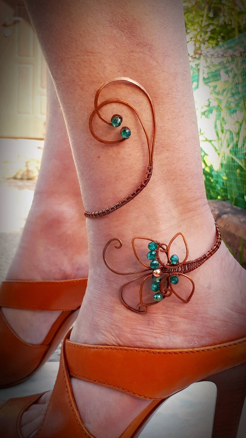 Wire wrapped butterfly anklet Copper anklet bangle Leg Etsy