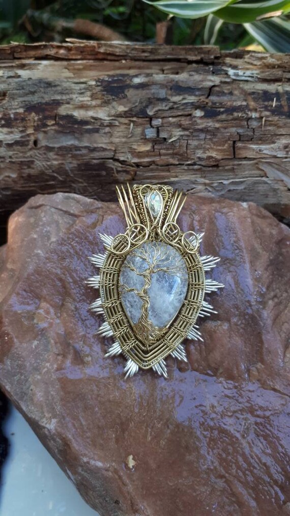 Tree of lfe pendant Wre wrap Natural Rock Crystal Quartz | Etsy