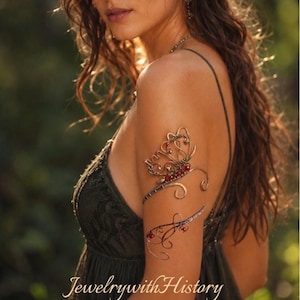 Copper Butterfly Arm Cuff with Red Ruby Crystals: Spiral Upper Arm Band