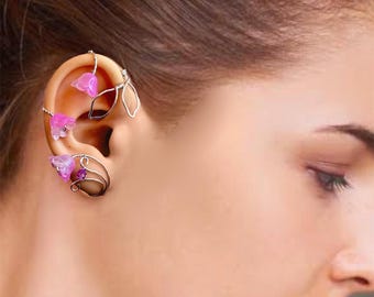 Silver Lily of Valley Ear Cuff: Wire Wrapped Elven Jewelry (No Piercing)