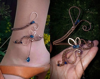 Anklets for women boho, Wire wrapped copper anklet, Copper anklet bangle, Leg bracelet, Leg bangle