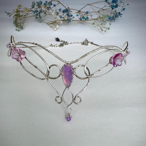 Aurora Opal Elven Tiara: Celtic Wedding Crown, Silver Plated