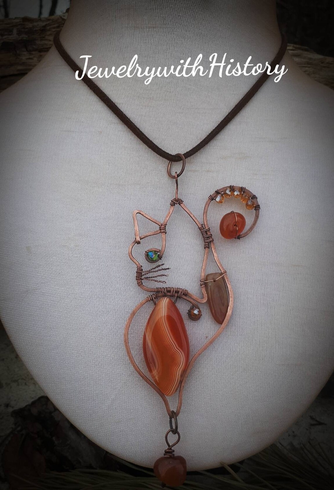 Cat pendant with Carnelian gemstone Wire wrapped copper Etsy