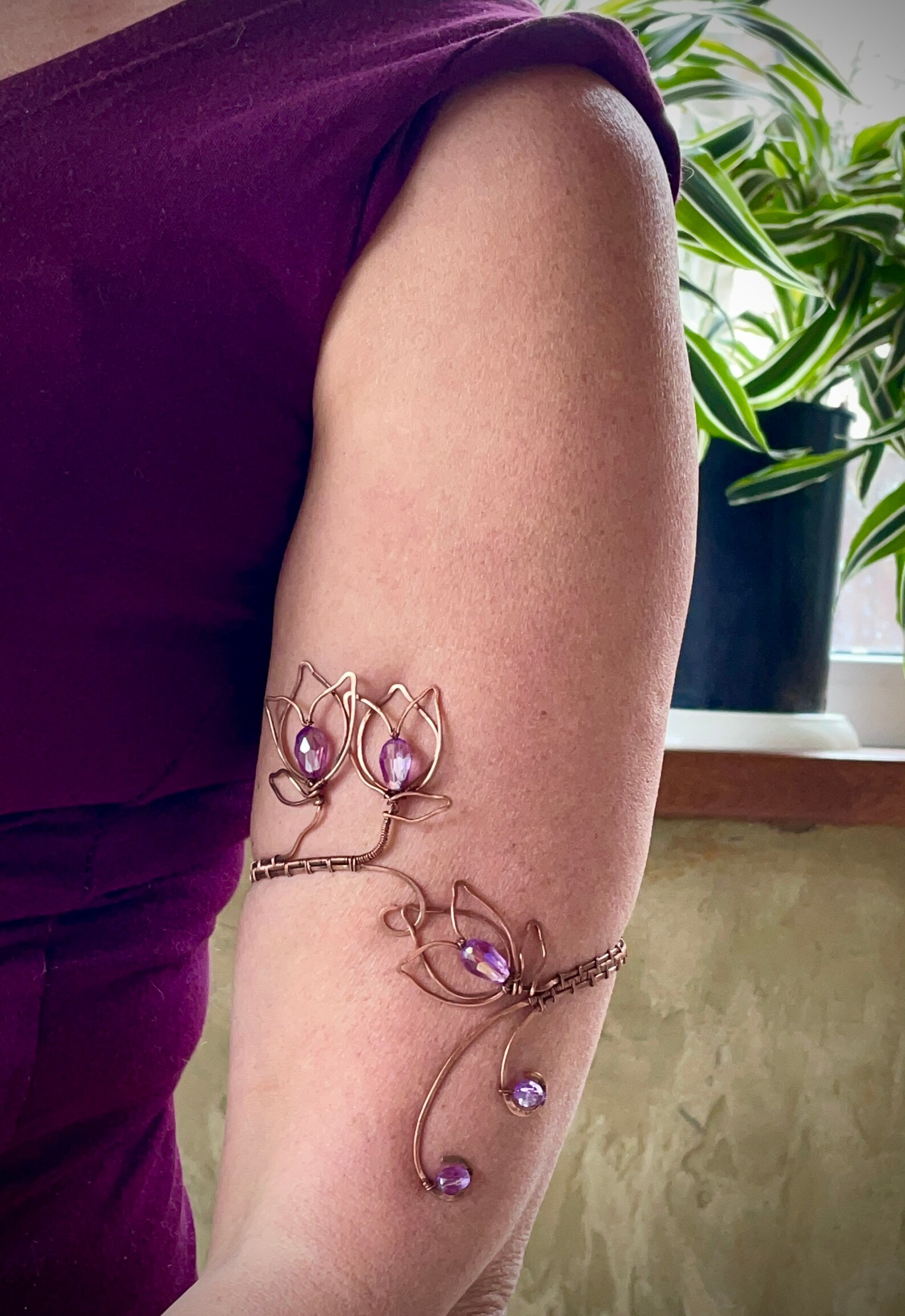 Flower Upper Arm Band Spiral Arm Cuff Copper Upper Arm Band Etsy