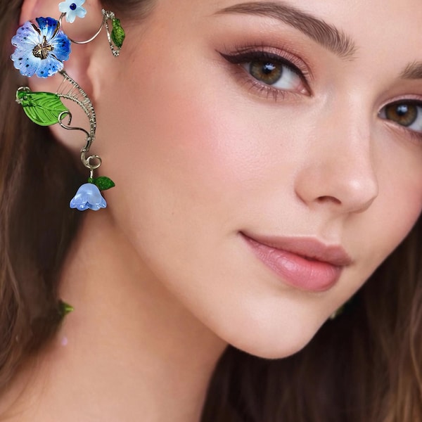 Flowers Ear Cuffs: Handmade Silver Plated Wire Ear Wraps