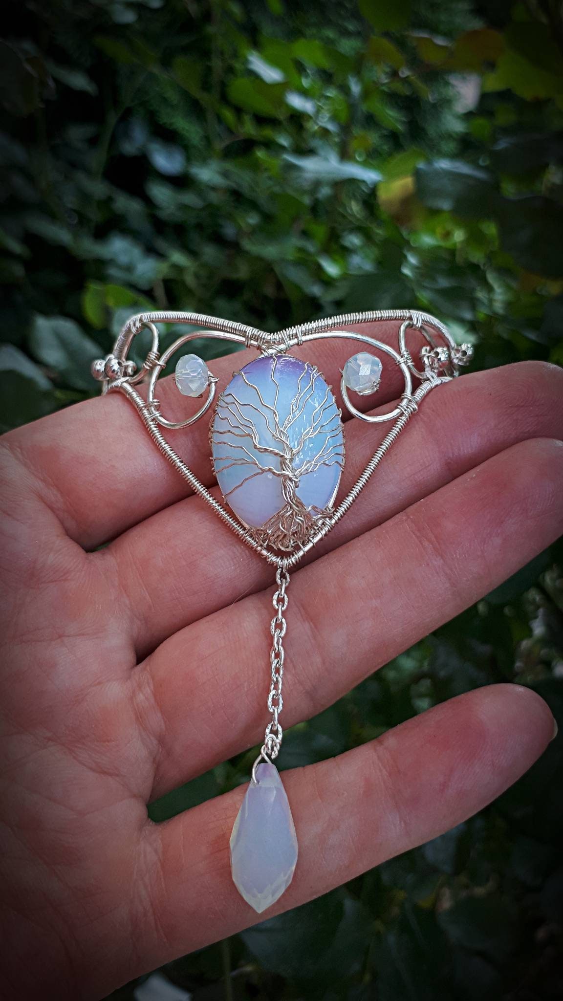 outlet store wholesale - Moonstone (Opalite) Silver tree  of Cuff life  Bracelet, Moonstone cuff Bracelet, Bracelet, Wire Wrapped Silver opalite  wire wrapped Tree of life bracelet, 