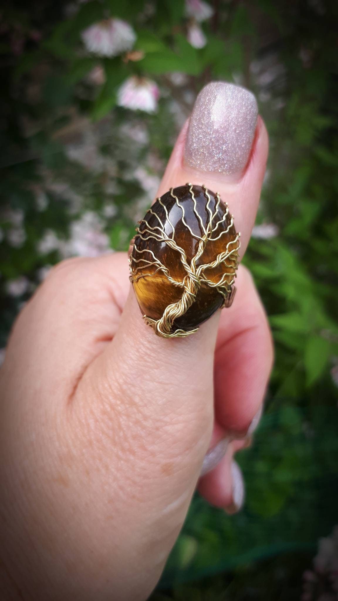 Adjustable Brass Tree of Life Ring With Tiger Eye, Wire Wrapped ...