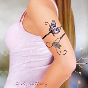 Copper Butterfly Upper Arm Cuff Bracelet: Crystal Accent