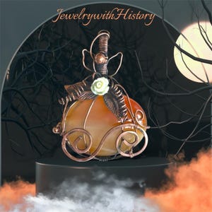 Pingente de abóbora com cornalina, bijuteria de arame, estilo Halloween