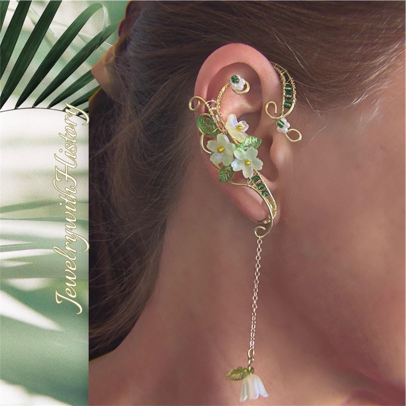 Brass Flower Ear Cuff: Wire Wrapped Elven Ear Jewelry