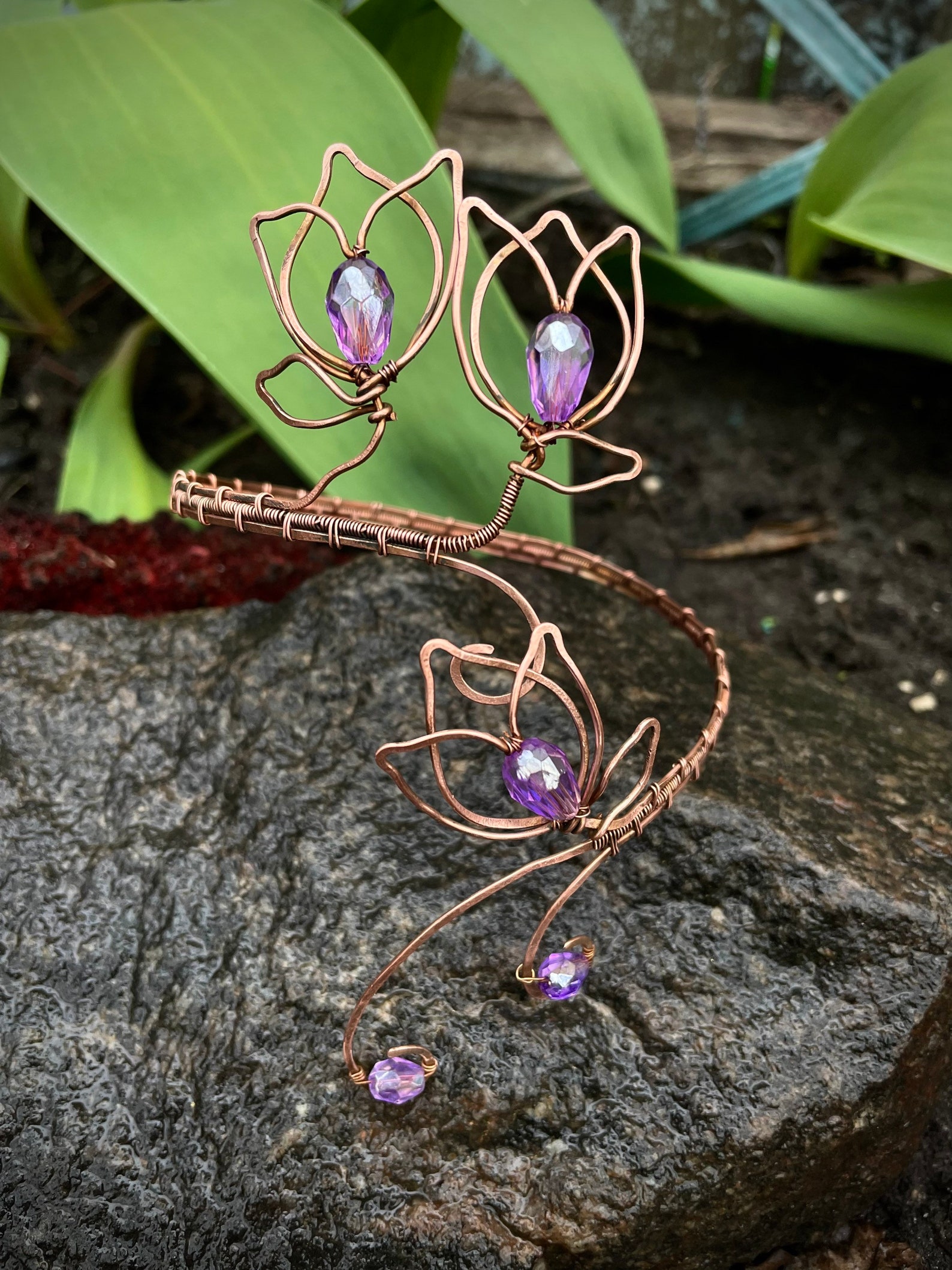 Flower Upper Arm Band Spiral Arm Cuff Copper Upper Arm Band Etsy