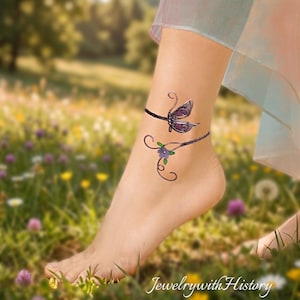 Boho Copper Butterfly Anklet, Wire Wrapped Bohemian Ankle Bracelet, Nature Inspired Jewelry