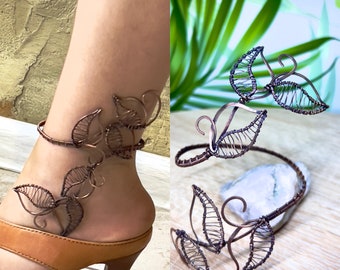 Bracelets de cheville en cuivre pour femme, Bracelet de cheville enroulé de fil de fer Forest Nymph, bracelet de cheville, bracelet de jambe