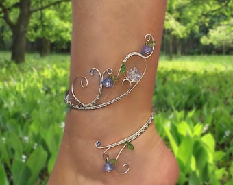 Silver Lily of the Valley Anklet Bangle: Wire Wrapped Flower Ankle Bracelet