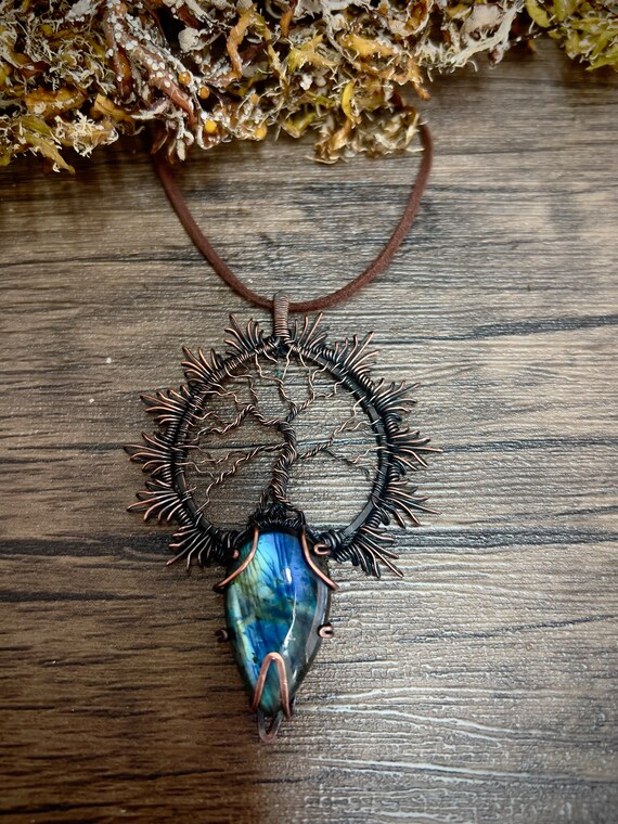 ブルーラブラドライト ペンダントトップ ワイヤーラッピング お守り天然石