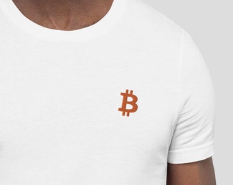 Embroidered Bitcoin Shirt, Fun Gift for Crypto Traders, Orange Bitcoin Symbol