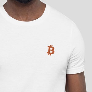 Embroidered Bitcoin Shirt, Fun Gift for Crypto Traders, Orange Bitcoin Symbol