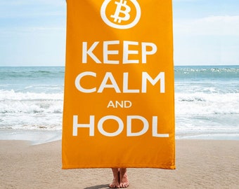 Bitcoin HODL Beach Towel: Crypto Trader Gift. Keep Calm and HODL!