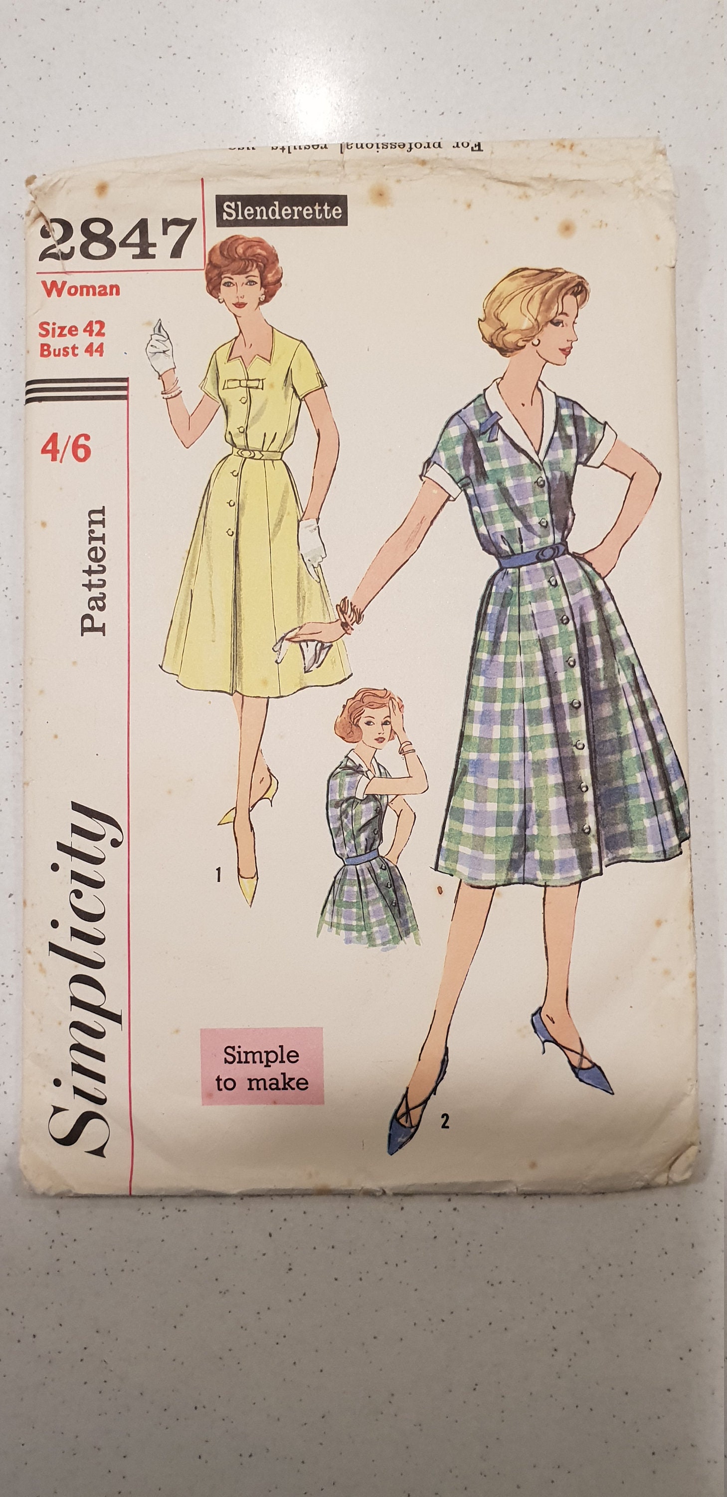 Vintage Simplicity Paper Sewing Pattern Style 2847 Dress Etsy