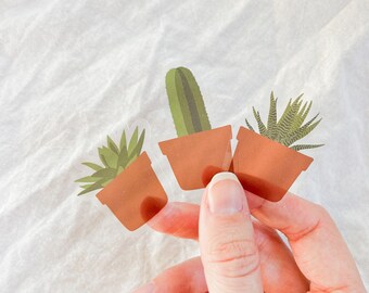 Juego de pegatinas transparentes de suculentas: pegatinas de cactus dibujadas a mano para decorar portátiles y botellas de agua a prueba de agua.