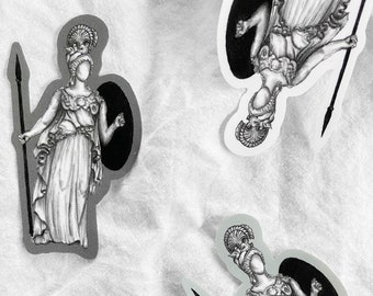 Pegatina de vinilo de la diosa griega Atenea dibujada a mano / Arte impermeable